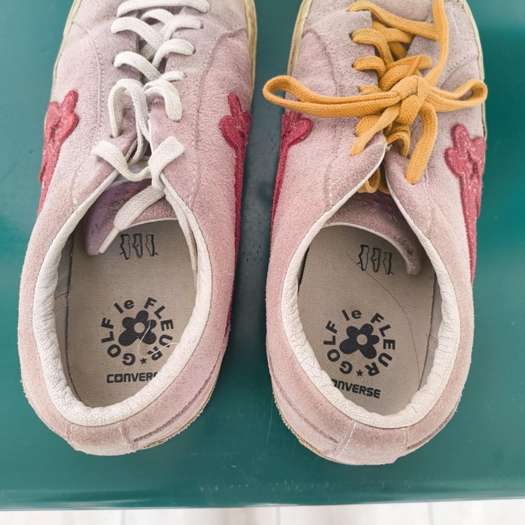 GOLF le FLEUR x Converse One Star Pink 2018 (Category: Sneakers) located in Taguig. Submitted by adribv1 (Listing ID 1346079171, Image 3). Description: GOLF le FLEUR x Converse One Star Pink 2018 Size 9US Well used (heel drag, dirt on suede) but still useable condition Comes with original extra white, orange and pink laces .