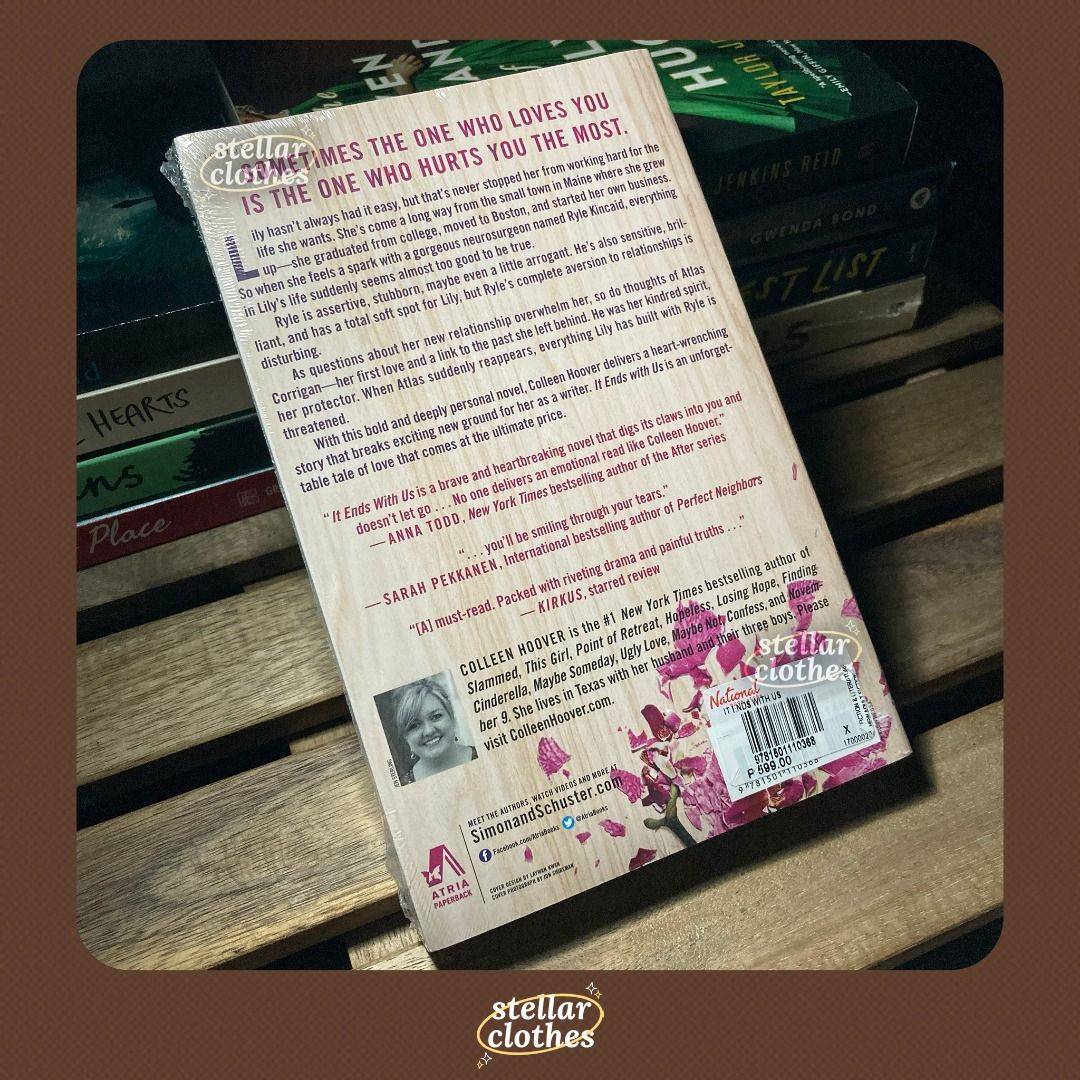 It Ends With Us by Colleen Hoover (Sealed & Unread) (Category: Storybooks) located in Bulacan. Submitted by stellarclothes (Listing ID 1345994146, Image 2). Description: • Title: It Ends With Us • Author: Colleen Hoover / CoHo • Genre: Romance / Fiction / Contemporary / New Adult • Bought from National Bookstore • Still sealed / in its original packaging • Never read • Never opened • RFS: Decluttering • Flaws: None • Price: Slightly negotiable • 