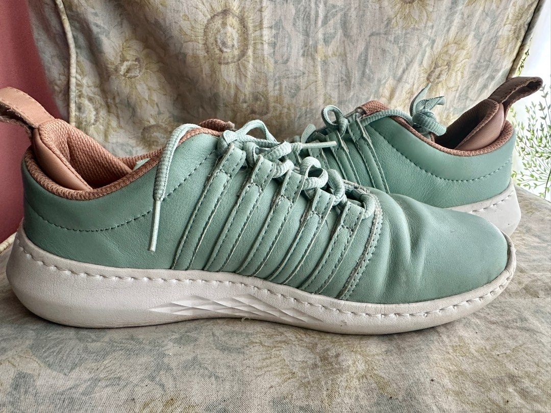 K Swiss (Category: Sneakers) located in Binangonan. Submitted by joizeeful (Listing ID 1346082542, Image 1). Description: Very seldom used Well Kept Genuine Leather Bought in Hong Kong K Swiss Outlet No flaw Mint Green Limited Edition K Swiss 1966 Refer to the picture for the exact size .