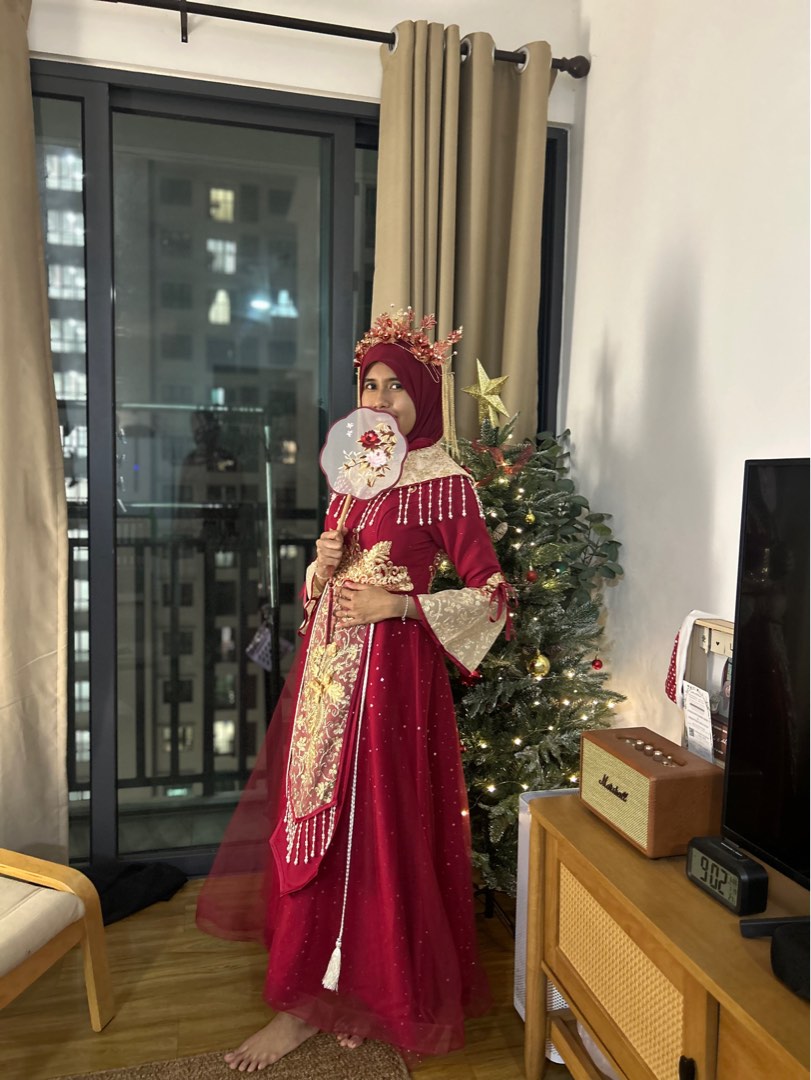 Scarlet Red Drape Dress & Cape Set