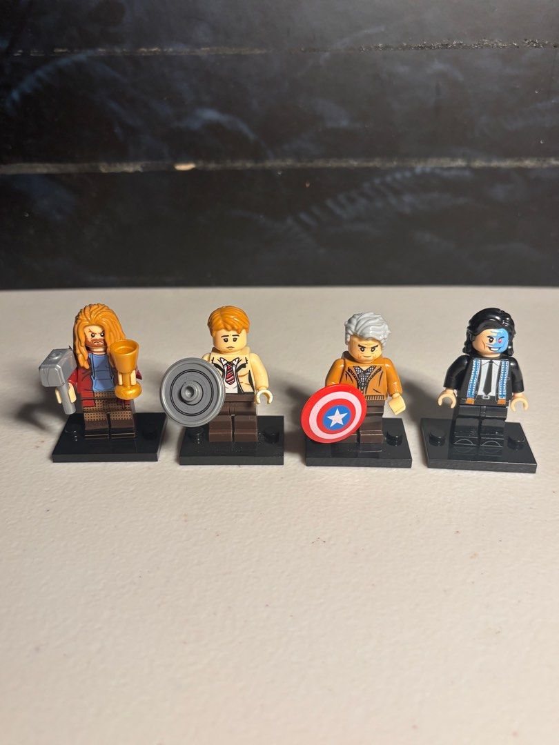 Marvel Building Blocks Set of 4 (Category: Lego & Building Sets) located in Las Pinas. Submitted by collectorstavern (Listing ID 1346004747, Image 1). Description: Marvel Set of 4 Thor with Hammer and Chalice Loki Half Frost Giant Captain America (Young Steve) Captain America (Old Steve) Building Blocks/Lego-like - not branded Payment via gcash or paymaya Shipping Fee covered by buyer Lalamove is within Metro Manila J&T if outside Metro Manila No