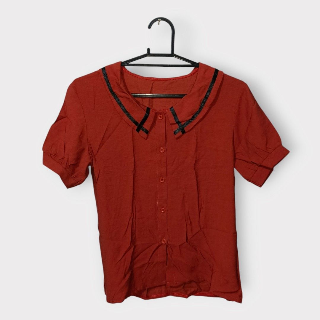 Rust/Brown Blouse Top (Category: Blouses) located in Caloocan City. Submitted by meowdeclutter (Listing ID 1346084266, Image 1). Description: Used once. Length: 25 in Width: 17.25 in Not stretchable. 💛❤️💜 • No meetups • No reservation • Not open for swapping • No return, no exchange policy • First to pay policy • Shipping fee is shouldered by the buyer • Color may vary due to lighting • This item is available unless stated otherwise ___________