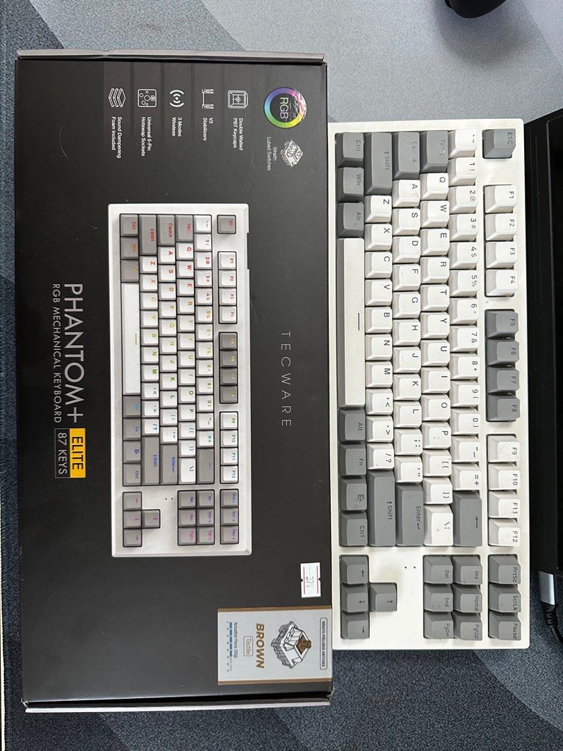 Techware Phantom + Elite (Category: Computer Keyboard) located in Bangi. Submitted by qifahssira (Listing ID 1345953535, Image 1). Description: Techware Phantom+ Elite 87key RGB mechanical keyboard Brown switch ( included extra in the box) Full set, full box with receipt ( still have warranty) Cod nilai bangi .