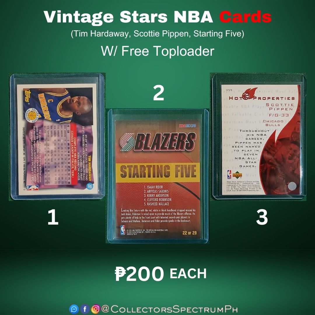 Tim Hardaway, Scottie Pippen, Blazers Starting Five NBA Cards with Free ...