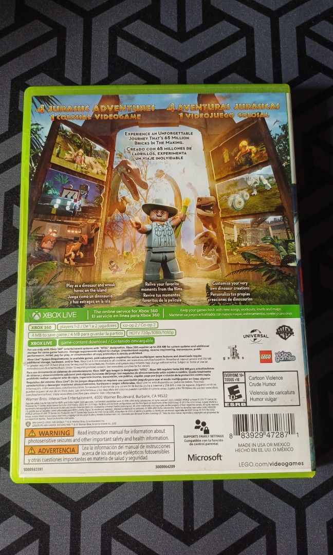 Xbox 360 Game - Lego Jurassic World (Category: Xbox) located in San Fernando. Submitted by MVWares (Listing ID 1345940939, Image 2). Description: Only for Xbox 360 Console, US NTSC Region. Selling since my console no longer works..