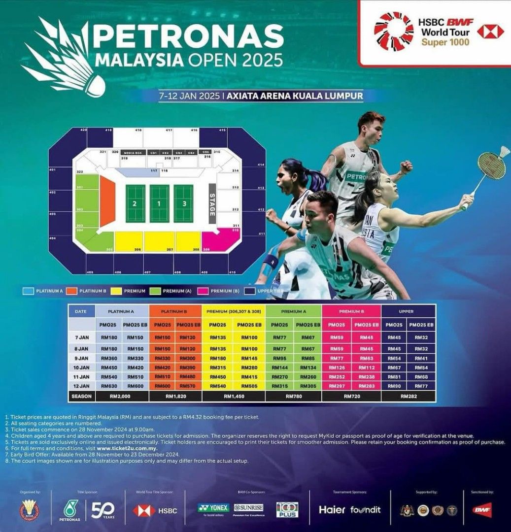 9 Jan 25 Round of 16 Petronas Malaysia Open 2025 Premium tickets