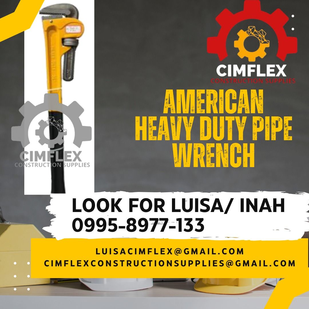 American Heavy Duty Pipe Wrench (Category: Construction Tools & Equipment) located in Caloocan City. Submitted by luisacimfl72432 (Listing ID 1346187150, Image 1). Description: American Heavy Duty Pipe Wrench glbe- ( 0995-897-7133 ) cimflex construction supplies.