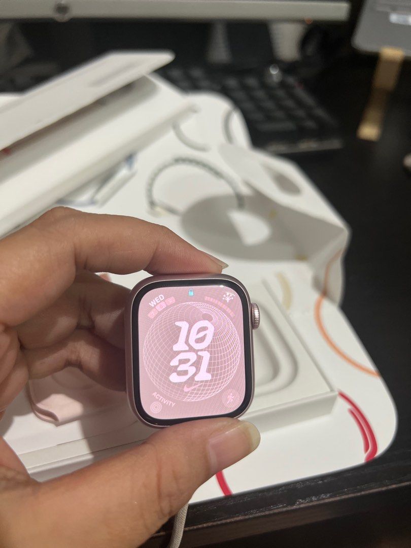 Apple watch Series 9, 41mm GPS (Category: Wearables & Smart Watches) located in Imus. Submitted by chierit (Listing ID 1346269062, Image 1). Description: All working no issues. Mint condition seldom used. Original charger with box. Extra - original starlight sportband worth 2.8k. Rfs - upgrade.