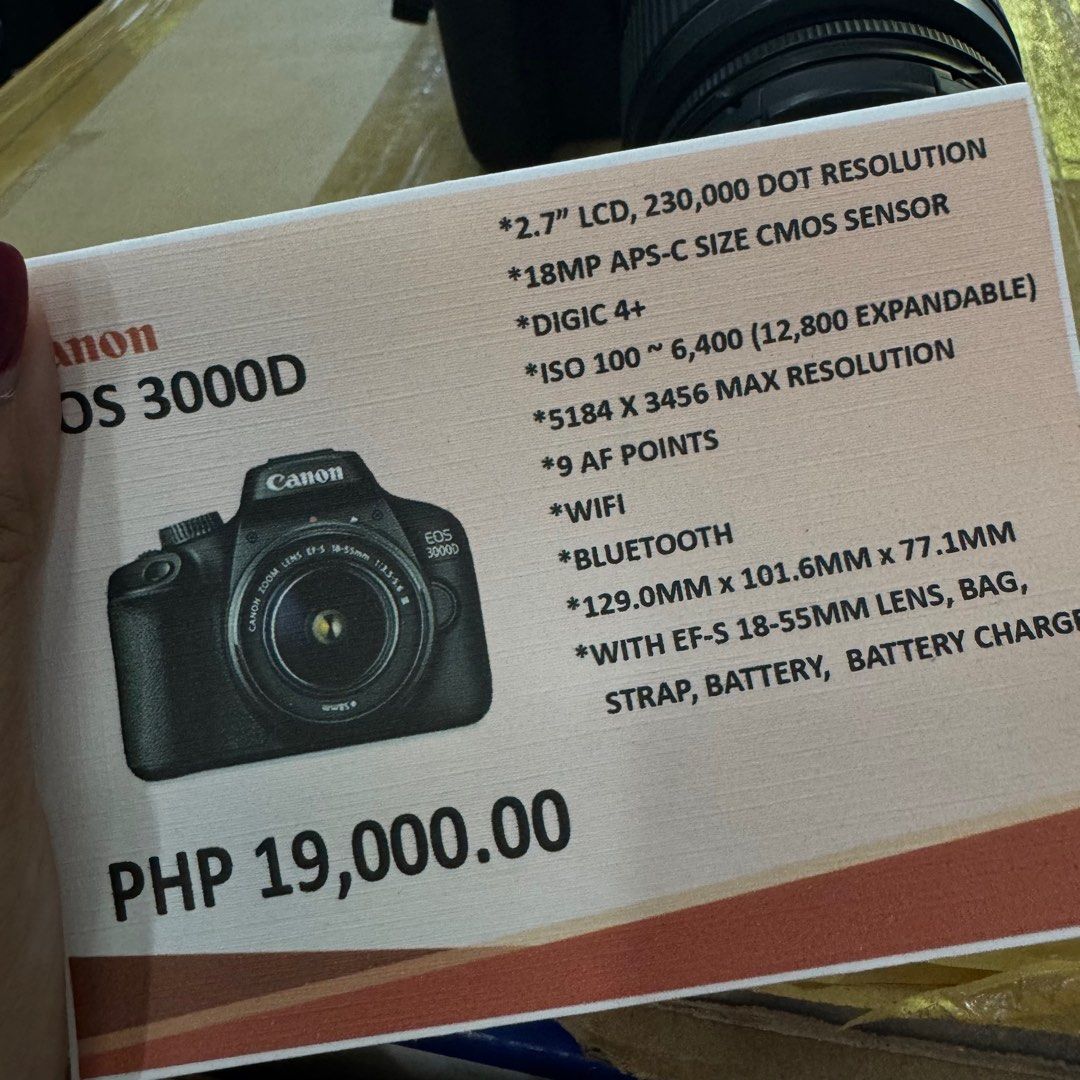 Canon EOS 3000D (Category: Cameras) located in Batac City. Submitted by 0717sales (Listing ID 1346254725, Image 2). Description: with minor scratches, wont affect the quality of the image. inclusions are stated on the photo. .