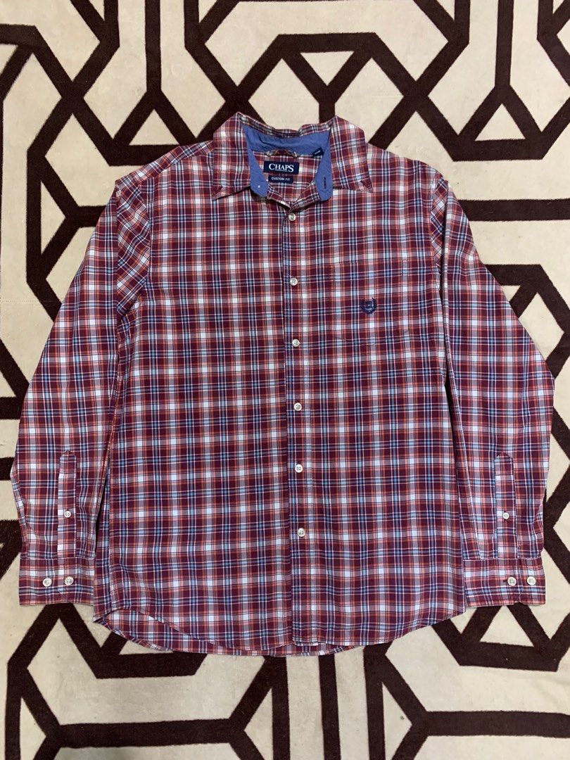 CHAPS PLAID BUTTON DOWN POLO LONG SLEEVES (Category: Formal Shirts) located in Calumpit. Submitted by sidethrift25 (Listing ID 1346276847, Image 1). Description: WIDTH-22.5 LENGTH-29.5 MEDIUM ON TAG CUSTOM FIT EXCELLENT CONDITION NO FLAWS.