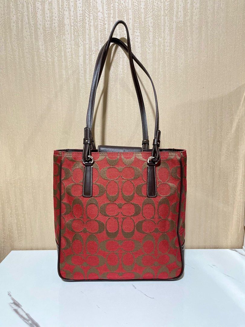 Coach Mini Tote Monogram In Red Brown (Category: Luxury Bags & Wallets) located in Cebu City. Submitted by viaa888 (Listing ID 1346233231, Image 3). Description: COACH RARE MINI TOTE BAG Rank A-SA Condition! ♡✨ canvas 9.5/10 strap 9.5/10 leather 9/10 interior 10/10 (clean) Super Pretty!!! 🥹𝜗𝜚 DM YOUR OFFERS!! 📩.
