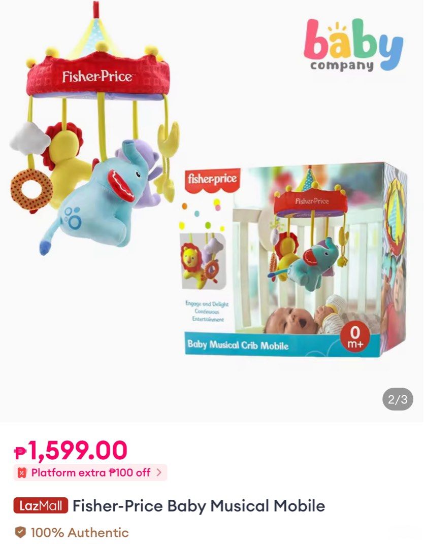 Fisher Price Musical Mobile (Category: Infant Playtime) located in Paranaque City. Submitted by mjvhp (Listing ID 1346223360, Image 2). Description: RFS: outgrown Clean and comes with box. .