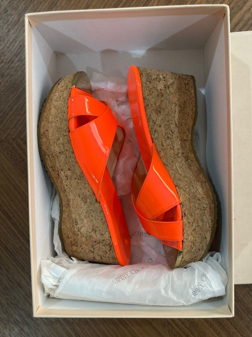 Jimmy Choo Leather Sandals (Category: Sandals) located in Malabon City. Submitted by chieo77 (Listing ID 1346172296, Image 3). Description: Jimmy Choo PRIMA Cork Leather Sandals Neon Orange Size 37 Brand New, with Box Php15k Ladies & Gents, this is original and owned personally so it’s well taken care :).