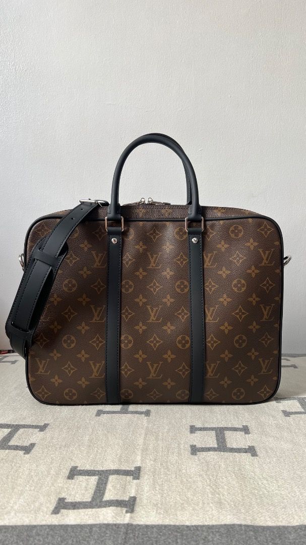LV Porte Documents Voyage PM monogram Macassar laptop bag (Category: Luxury Bags & Wallets) located in Antipolo. Submitted by chanchimj (Listing ID 1338587103, Image 1). Description: Crafted from Monogram canvas & leather, the bag features a wide silver-tone zipper that opens up to reveal a canvas compartment perfectly sized to carry your documents. Held by two top handles, this piece artfully exudes style with contemporary elegance. Measurements