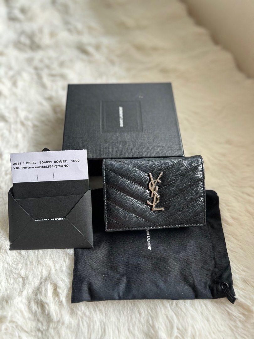 Preloved & Authentic YSL bifold compact wallet (Category: Luxury Bags & Wallets) located in Pasay City. Submitted by georgiaetc (Listing ID 1346134236, Image 1). Description: Used 3x only Black ghw Complete with box Cardholder/wallet .