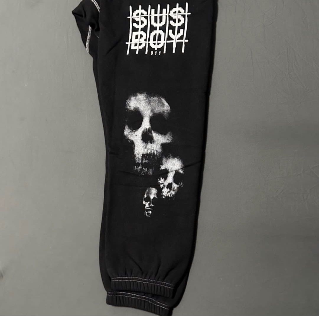 Sus Boy 911 skull sweat pants (Category: Joggers) located in San Juan City. Submitted by grey.stuffs (Listing ID 1346248454, Image 2). Description: Sus Boy 911 skull sweat pants Large (30-36) Excellent condition ₱ 3,499.
