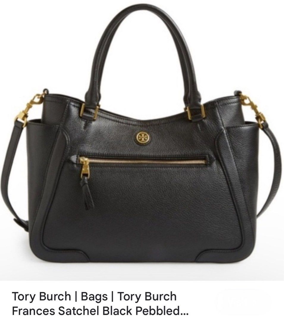 Tory Burch Frances satchel (black pebbled leather) (Category: Luxury Bags & Wallets) located in Las Pinas. Submitted by masterjac (Listing ID 1346268712, Image 1). Description: Decluttering. Well used. No flaws. Personally purchased from the shops in the U.S. MOP: Metrobank / gcash Buyer to book own courier. Location is near Festival mall Alabang. Monday-Thursdays 7:00 AM to 3:00 PM. Thank you .