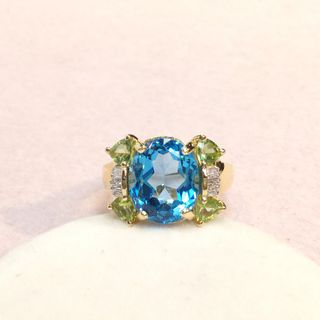 6.76ct Topaz托帕石鑽石 橄欖石戒指 14K黃/585，港度14圈，面闊13mm，#topaz 12 x 9mm (4.8g)64197974512387110