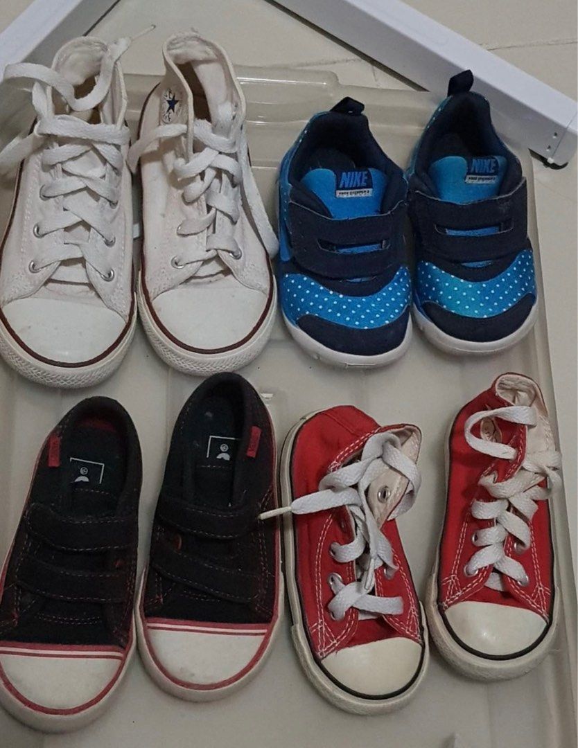 Baby shoes NIKE CONVERSE VANS (Category: Babies & Kids Fashion) located in Pasay City. Submitted by eye_ow (Listing ID 1346305072, Image 1). Description: 1200 each Take all for 4000 Used but not abused. No damage Nike 12.5cm Converse red 13 cm Vans 12 cm Converse white 16.5cm Price still negotiable.