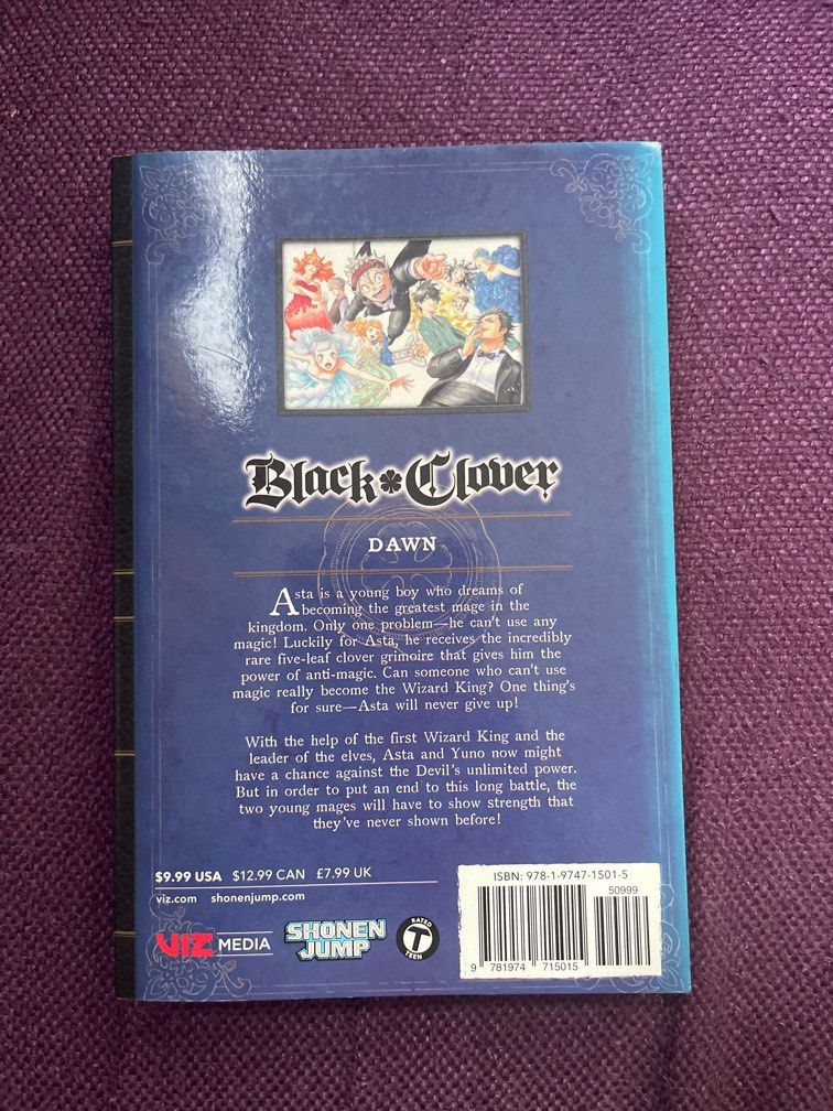 Black Clover English Manga (Category: Comics & Manga) located in Mandaluyong City. Submitted by retailtherapyangel (Listing ID 1346334845, Image 2). Description: Original Price: ₱700 ISSUES: yellow side pages as seen in picture.