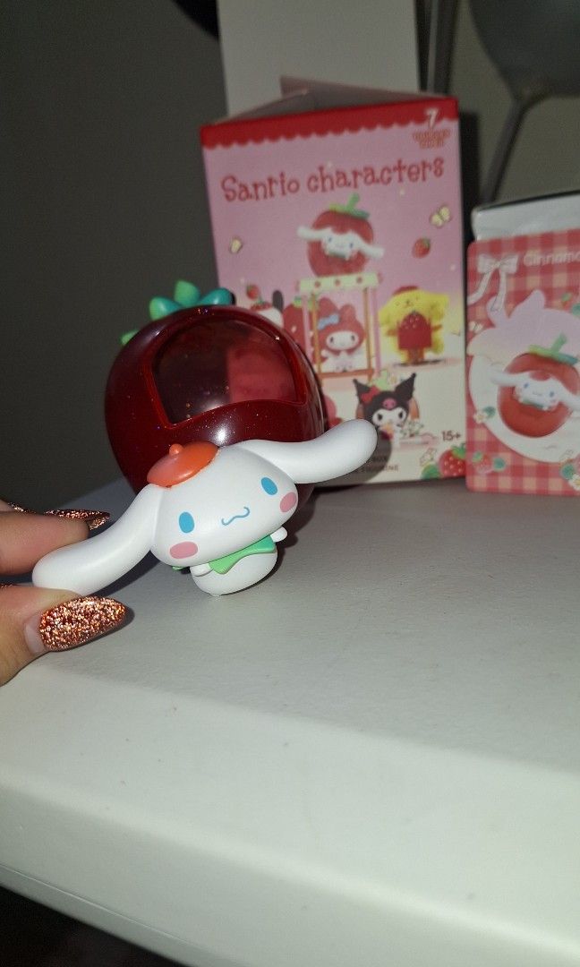 CINNAMOROLL Sanrio Strawberry blind box (Category: Designer & Blind Box Toys) located in Caloocan City. Submitted by endreyep (Listing ID 1346471793, Image 3). Description: CINNAMOROLL Sanrio Strawberry blind box from Miniso SRP is 499 (i think 🤣) Complete inclusions, like new. In-open ko lang then stored. WITH FREE Cinnamoroll figure from a blind capsule. Rsf: The box was heavy, I thought it was the Twins, I want the twins 😭.