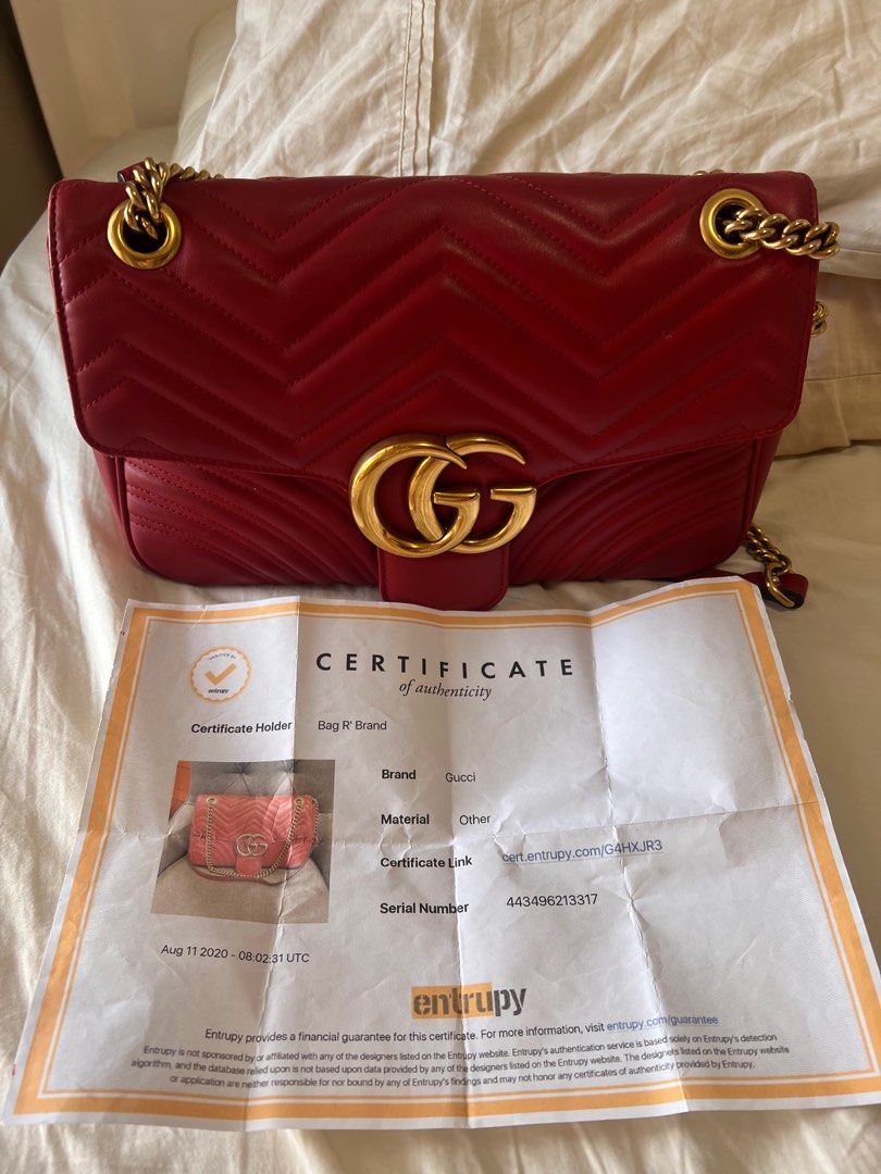 Gucci Marmont (Category: Luxury Bags & Wallets) located in Las Pinas. Submitted by odee25 (Listing ID 1346328120, Image 2). Description: Entrupy certified! Gucci marmont medium size in Red leather .