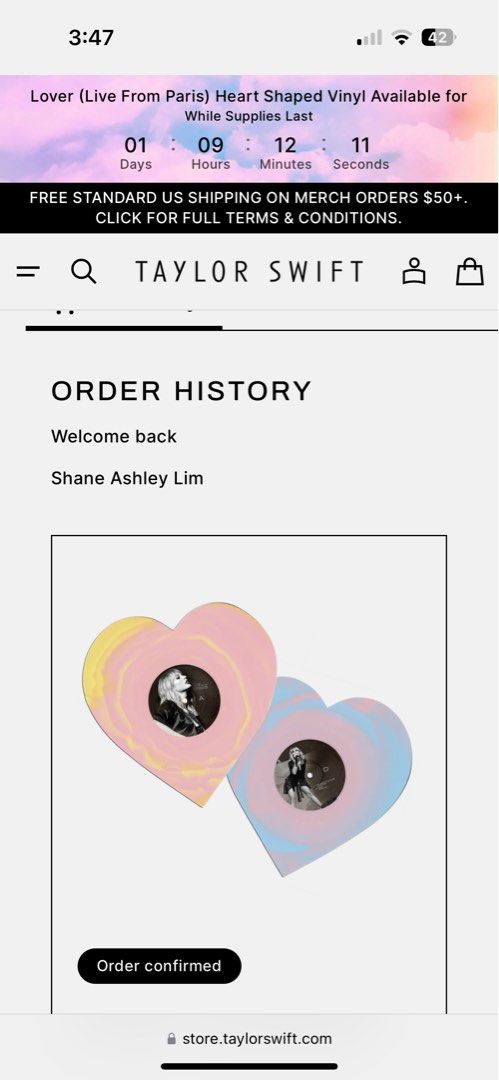 Lover (Live From Paris) Heart Shaped Vinyl (Category: Vinyls) located in Manila. Submitted by sincerelyashley (Listing ID 1346379897, Image 2). Description: SECURED: Lover (Live From Paris) Heart Shaped Vinyl 🩷 3 slots only. ETA: Unknown. For those who are WILLING TO WAIT ONLY. NO CANCELLATIONS! 💸5,500 all in 💸50% DP required to secure slot 💸50% once in PH First to send DP will secure the slot. Thank you. 🫶🏻.