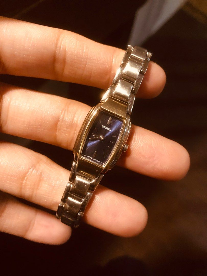 Seiko Ladies Watch (Category: Luxury Watches) located in Manila. Submitted by shop.camay (Listing ID 1346431782, Image 3). Description: Seiko - for women - mini tank - cocktail watch - classy/timeless - royal blue dial - silver metal strap (adjustable) - quartz - working - japan movement - hairline scratch on glass (can be replaced) - w/ fresh battery (upon purchase) Notes: - carefully curated - these watches are serviced - some may have some iss