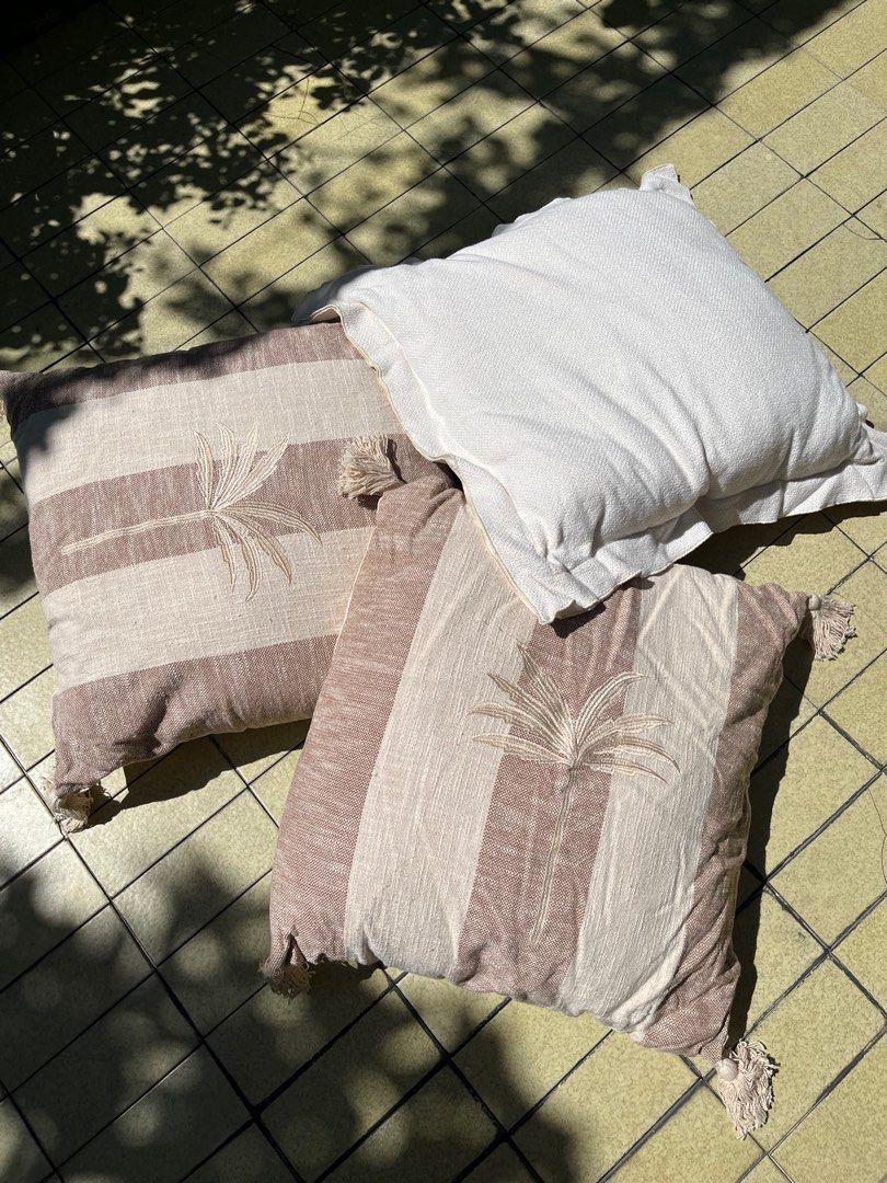 3 massive throw pillows (Category: Cushions & Throws) located in Pasig City. Submitted by baulukay (Listing ID 1395781276, Image 3). Description: selling as set 3 massive throw pillows, great for floor lounging or a big sofa. super fluffy and comfy. purchased for shoot and used once for a pic. 2ft x 2ft anko crate and barrel west elm pottery barn h&m home ikea zara home.