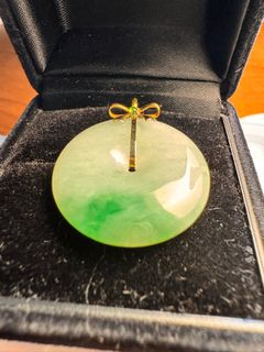 天然翡翠A貨飄陽綠k金平安扣64216186061441110