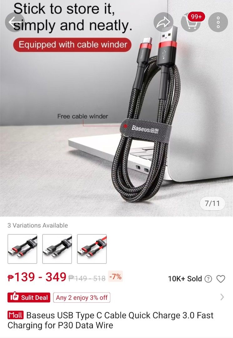 Baseus USB Type C Cable (black) ONLY - 1 meter (Category: Chargers & Cables) located in San Fabian. Submitted by timeagain.ph (Listing ID 1395888117, Image 2). Description: Brand New Baseus USB Type C cable ONLY fast charging; supports Quick Charge 3.0 -1 meter, black color -features a cable winder for neat storage. -compatible with Type-C devices, including Huawei, Xiaomi, Oppo, Vivo, Samsung, and Meizu. rfs: nanakaw phone bago dumating ung cabl