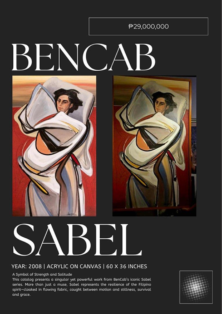 BenCab Sabel Acrylic on Canvas Painting (Category: Art & Prints) located in Quezon City. Submitted by bigrackzzz (Listing ID 1395849892, Image 1). Description: - Original artwork by BenCab - Title: "Sabel" - Year: 2008 - Medium: Acrylic on canvas - Dimensions: 60 x 36 inches - Subject: The iconic Sabel series - Theme: Represents Filipino resilience, strength, and solitude..