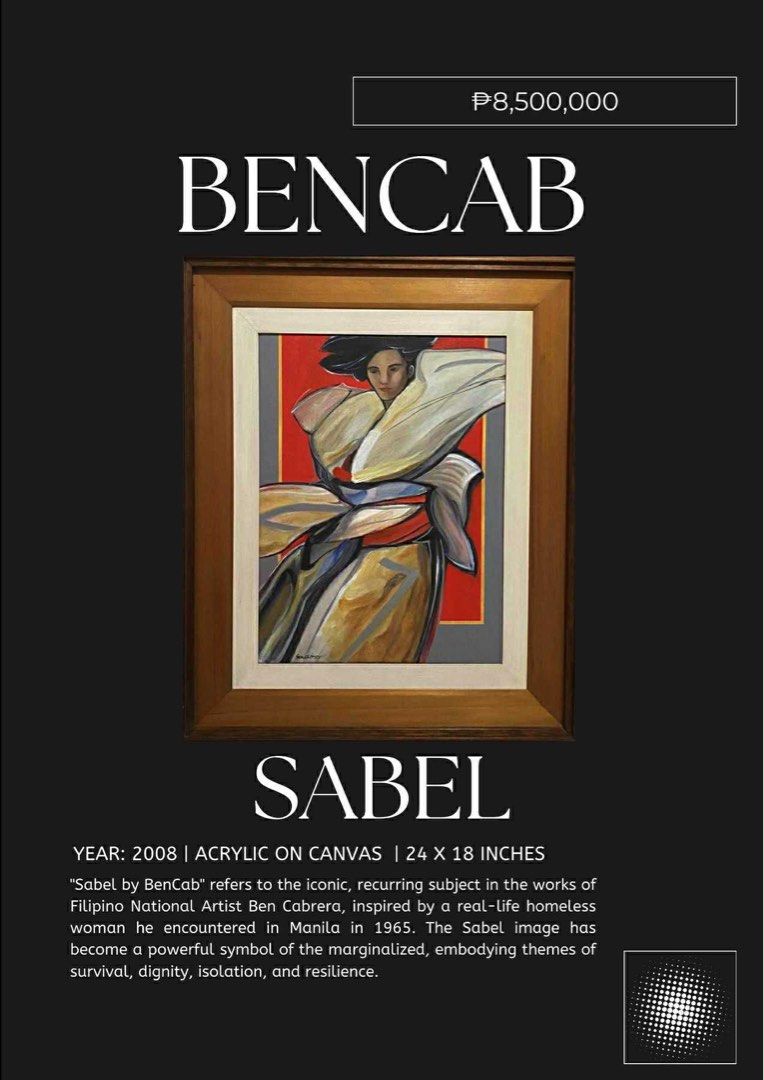 BenCab Sabel Painting 2008 (Category: Art & Prints) located in Quezon City. Submitted by bigrackzzz (Listing ID 1395850107, Image 1). Description: - Original artwork by National Artist BenCab - Title: "Sabel" - Medium: Acrylic on canvas - Dimensions: 24 x 18 inches - Year: 2008 - Subject: Recurring "Sabel" figure, inspired by a real-life homeless woman - Themes: Survival, dignity, isolation, and resilience.