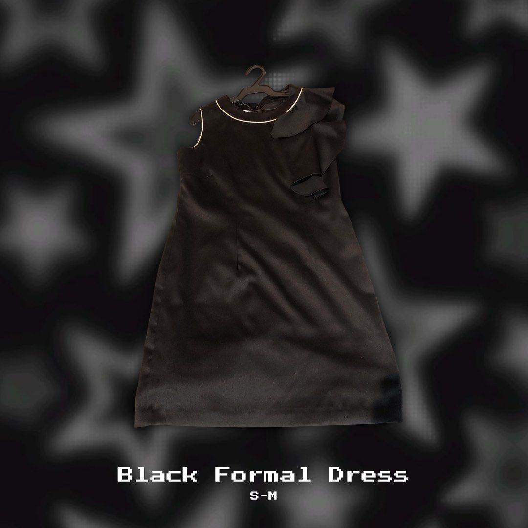 Black Formal Dress S-M (Category: Dresses) located in Quezon City. Submitted by k__kole (Listing ID 1395775736, Image 1). Description: - Black formal dress - Size: S-M - Classic design - Flattering silhouette - Unique shoulder detail - Subtle white trim - Perfect for special occasions - Versatile addition to your wardrobe.
