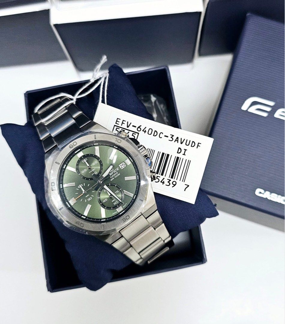Casio Edifice EFV-640DC-3AVUDF Watch (Category: Men's Watches) located in Pateros City. Submitted by omniabeautyph. (Listing ID 1395798984, Image 1). Description: - Casio Edifice EFV-640DC-3AVUDF - Stylish green dial - Stainless steel band - Chronograph function - Date display - Comes with original box and tag.