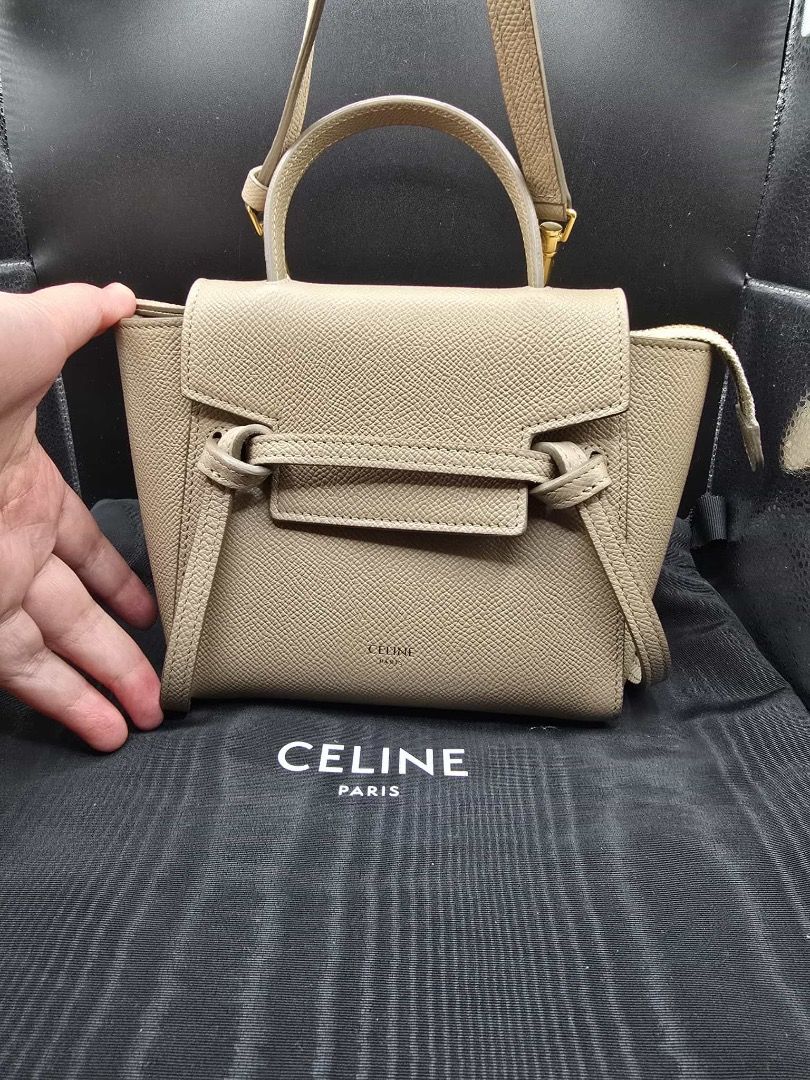 Celine Nano Belt Bag (Category: Luxury Bags & Wallets) located in Quezon City. Submitted by hellopatchi (Listing ID 1395795724, Image 1). Description: - Celine Nano Belt Bag - Structured silhouette - Top handle - Flap closure with belt detail - Detachable shoulder strap - Spacious interior - Gold-toned hardware - Includes dust bag.