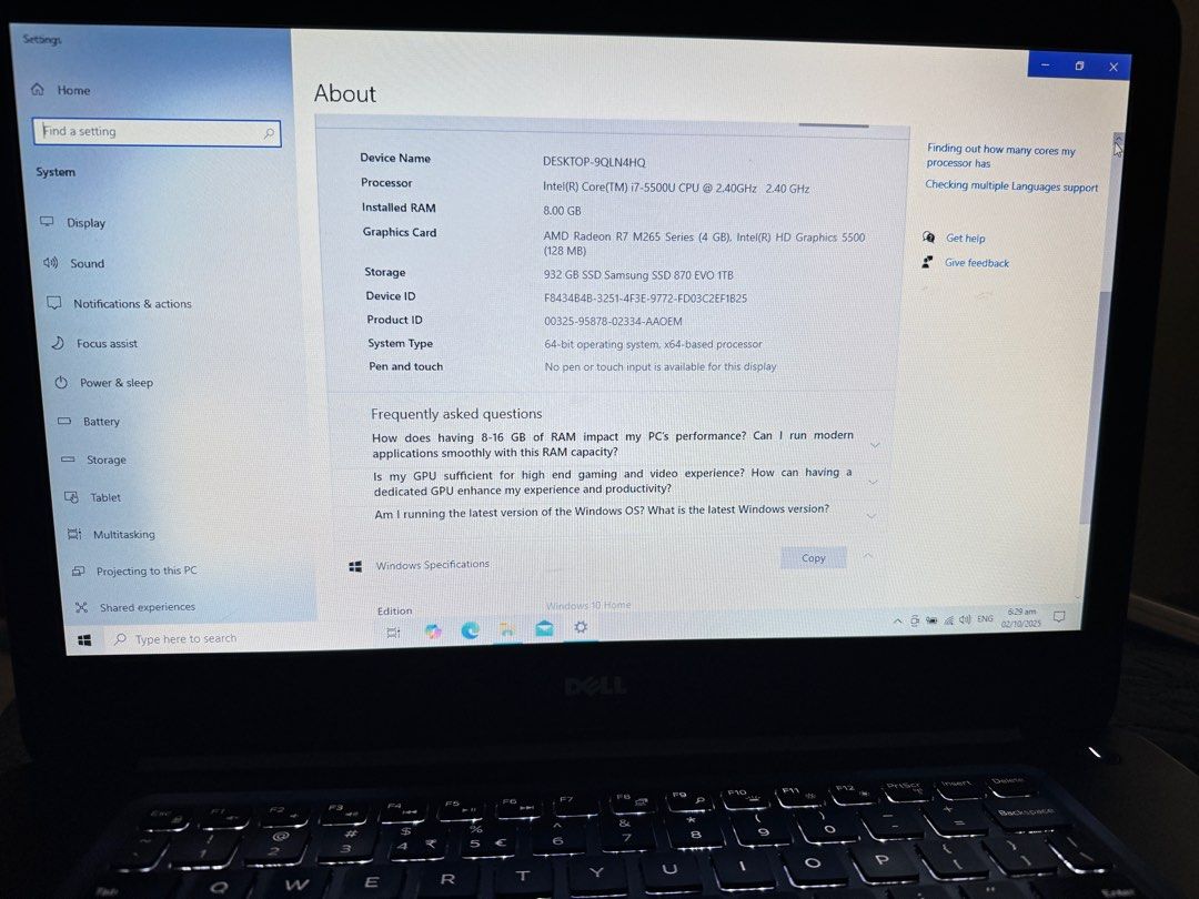 Dell Inspiron 7548 Laptop (Category: Laptops & Notebooks) located in Makati City. Submitted by suareznhasra (Listing ID 1395919702, Image 2). Description: For Sale: Dell Laptop – i5, 8GB RAM, 1TB SSD | Budget-Friendly Specs: • Model: Dell Inspiron (see photos for full system info) • Processor: Intel Core i5-6200U @ 2.30GHz • RAM: 8GB • Storage: 1TB Samsung SSD (870 QVO) • Graphics: AMD Radeon R7 M265 Series • System Type: 64-bit OS, x64-based pro
