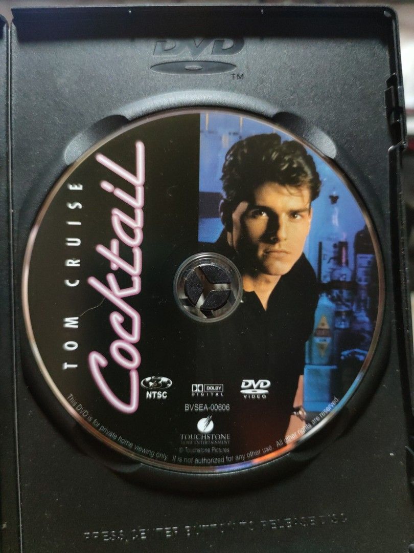 DVD "Cocktail" (original) (Category: CDs & DVDs) located in Quezon City. Submitted by gwift (Listing ID 1395786478, Image 3). Description: - Cocktail DVD featuring Tom Cruise. - DVD in original case. - Case and disc show movie title and Tom Cruise. - Includes movie synopsis on the back of the case..
