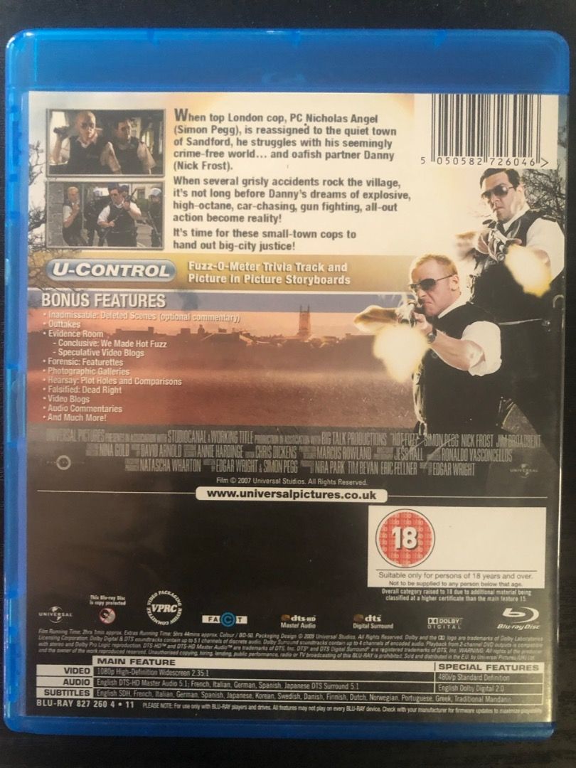 FREE SHIPPING: Hot Fuzz Blu-ray Disc (Category: CDs & DVDs) located in Angeles City. Submitted by snooky181469 (Listing ID 1395814438, Image 2). Description: - Item is available - Price is fixed. 10% discount on purchases of 5 or more movies - see my other listings - COD is not available on this item - Payment via GCash only - Item is genuine and in original case - No defects or issues Features: - Region Free - Rated 18 - Audio: English, French, 