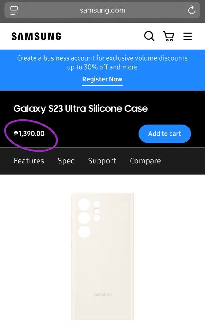 GALAXY S23 ULTRA SILICONE CASE - CREAM (Category: Cases & Sleeves) located in Malabon City. Submitted by purpleclosetco (Listing ID 1395827664, Image 2). Description: ORIGINAL/AUTHENTIC BOUGHT FROM SAMSUNG STORE.