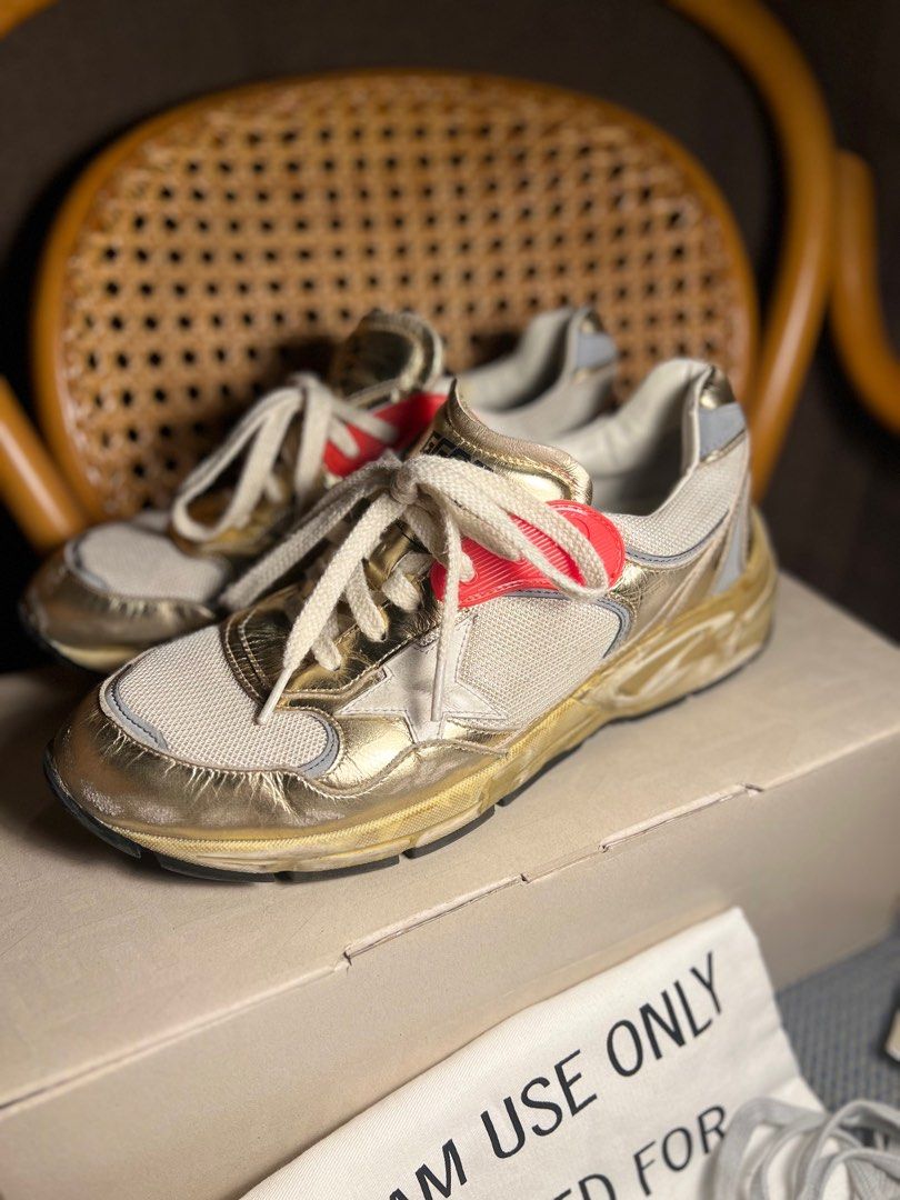 GOLDEN GOOSE | DAD STAR RUNNING (Category: Sneakers) located in Pasig City. Submitted by curatedbywill (Listing ID 1395841158, Image 2). Description: 🔖 | Info: – AUTHENTIC Golden Goose Dad Star (running) – Authentic, bought in Barcelona, Spain 3 months ago during my Europe trip for 545 euros (approx. 35-38K++ PHP) – Comes with the Box, Dust bag, Original Shoe Lace, Passport, and the Golden Goose paper bag – Mesh and gold foiled leather with leat