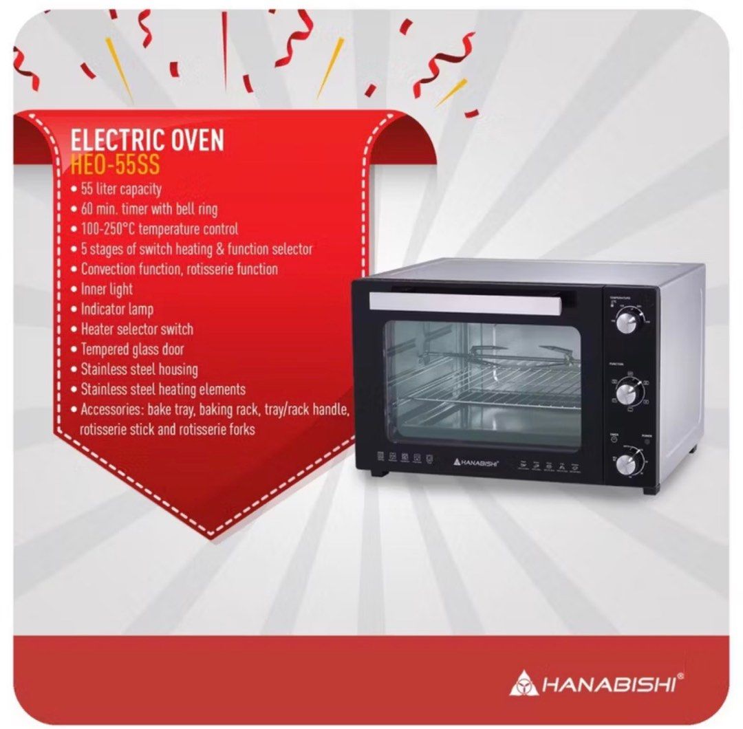 Hanabishi 55L Electric Oven (Category: Ovens & Toasters) located in Manila. Submitted by jay.moreno (Listing ID 1356761442, Image 3). Description: Hanabishi 55L Electric Oven Bought in November 2024 .