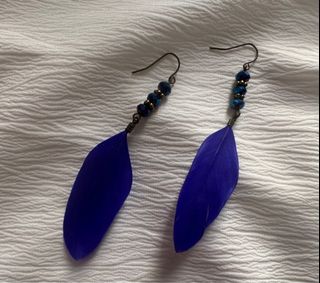 H&M藍羽毛耳環Blue Feather Earrings with Beads64220307374338110