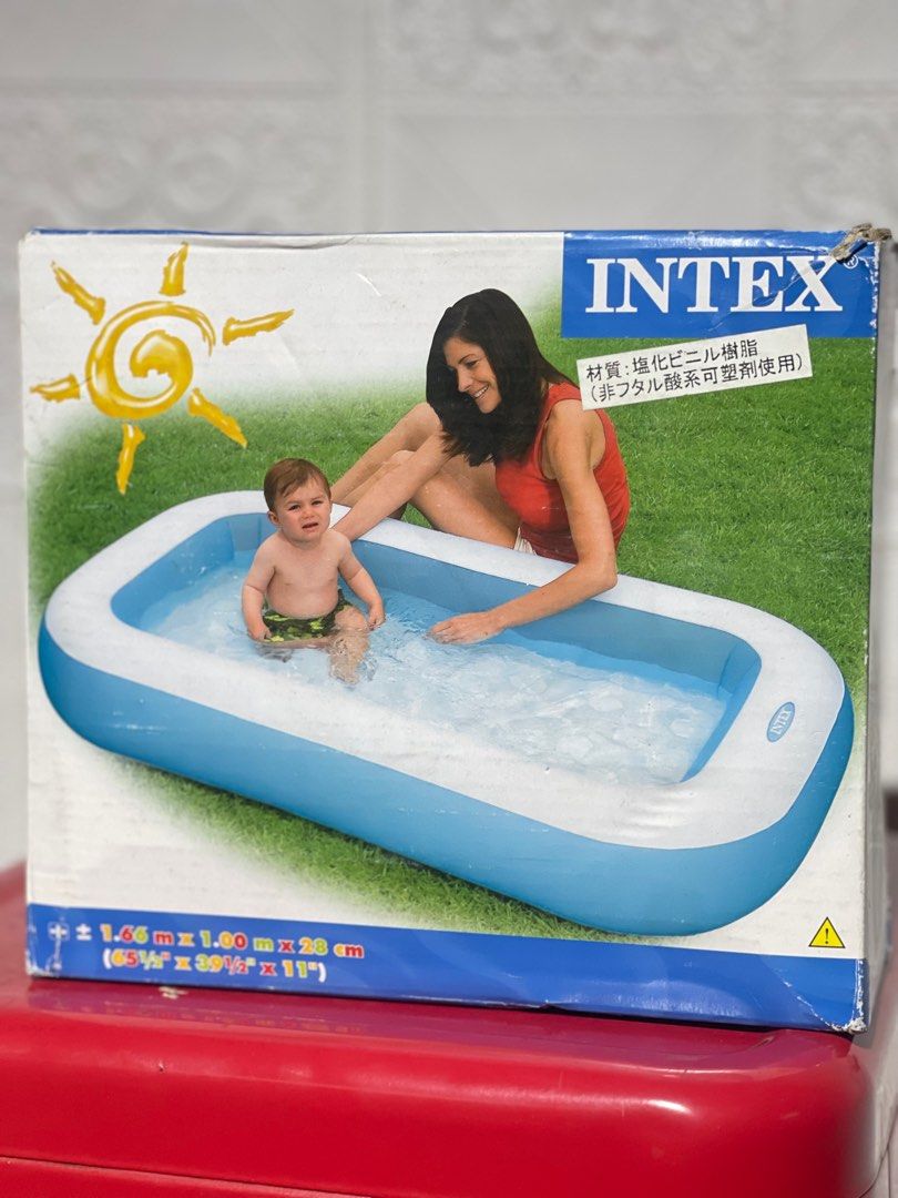 Intex Rectangular Inflatable Pool (Category: Infant Playtime) located in Bacoor. Submitted by japanbeibishop (Listing ID 1395780670, Image 2). Description: - Intex Rectangular Inflatable Pool - Dimensions: 1.66m x 1.00m x 28cm (65 1/2" x 39 1/2" x 11") - Ideal for kids - Easy to set up - Easy to store - Great for summer fun!.