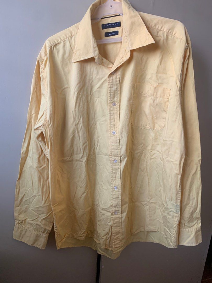 K. Stevens Twill Shirt - Yellow - Size L (Category: Shirts) located in Mandaluyong City. Submitted by cmeshop (Listing ID 1395797672, Image 1). Description: - K. Stevens twill shirt - Color: Yellow - Size: L - Features: Button-down front, chest pocket, long sleeves, classic collar - Fabric: Twill.
