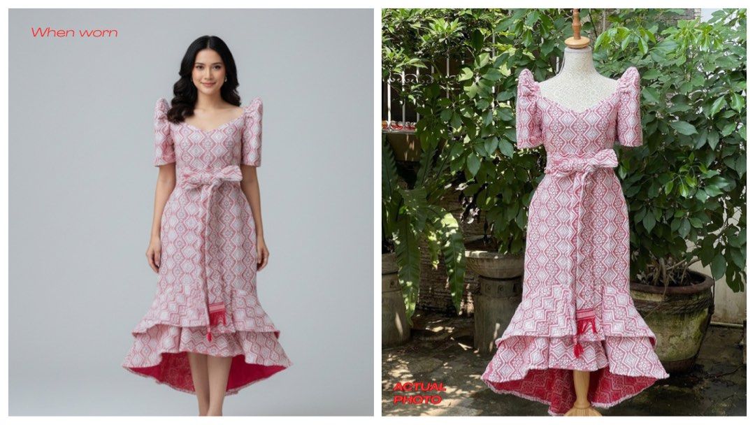 Red Handwoven Inabel Filipiniana Gown for Rent, Women's Fashion ...