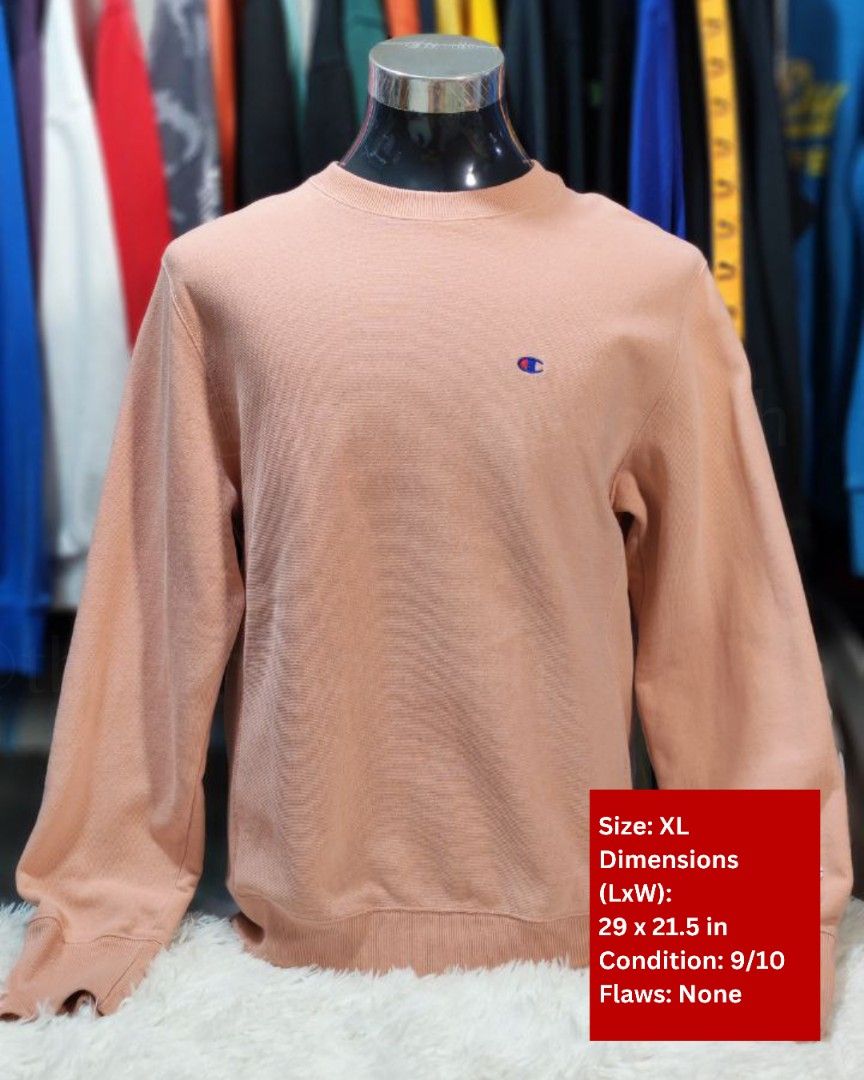 Champion Light Peach Sweater (vintage) (Category: Coats, Jackets and Outerwear) located in Cebu City. Submitted by tagph (Listing ID 1397481325, Image 1). Description: Champion Light Peach Sweater (classic) **item is thrifted, handwashed and ironed. please manage your expectations Disclaimer: All brand items sold in this shop are pre-owned/thrifted and sourced independently. We are not affiliated, associated, or endorsed by the original brand own