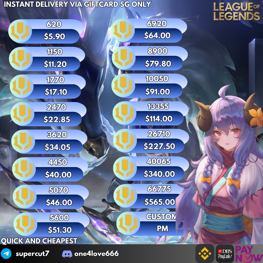 [CHEAPEST] | League of legends RP | SINGAPORE | VIA GIFTCARD | LOL RP ...