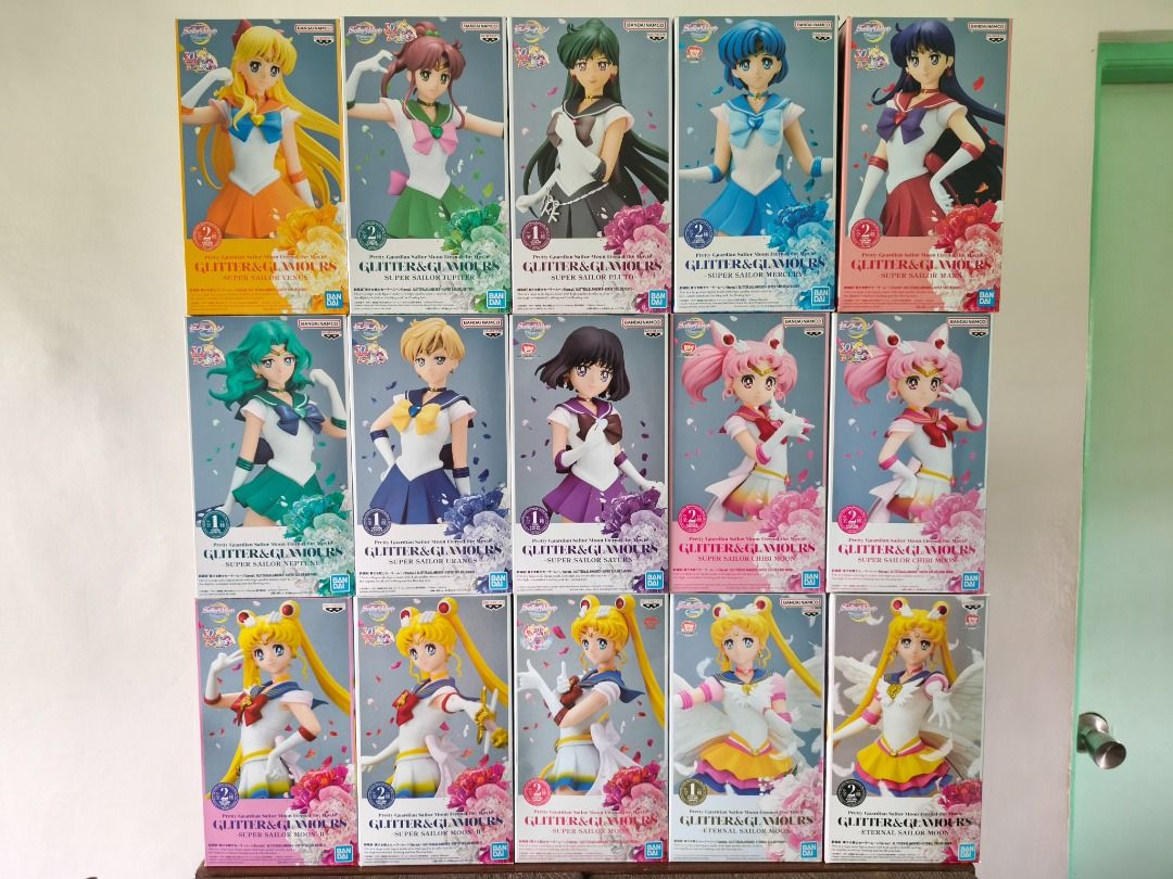 Glitter and Glamour Sailor Moon Set (Category: Figurines & Statues) located in Plaridel. Submitted by dragonskeep (Listing ID 1397486258, Image 2). Description: Complete GnG Sailormoon set ALMOST ALL are MIB/MISB... only BIB is sailor Mercury. Great for collectors.
