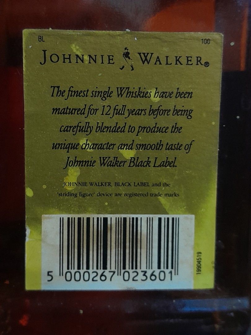 Johnnie Walker Black Label 12 Year Old (Category: Beverages) located in San Pedro. Submitted by resa70 (Listing ID 1397532703, Image 3). Description: - Johnnie Walker Black Label 12 Year Old Scotch Whisky - 1 liter bottle - Matured for 12 years - Smooth taste - Distilled, blended, and bottled in Scotland.
